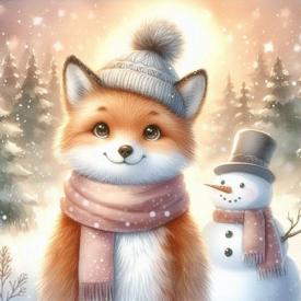 Winterwald, Schneemann, Fuchs